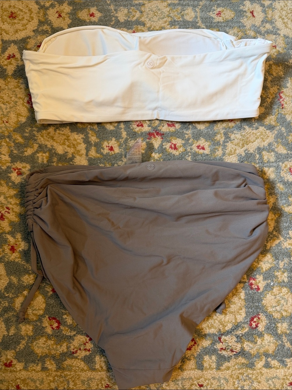 Women's Two-Piece Bandeau Swim Set in White and Taupe - Picture 2 of 2